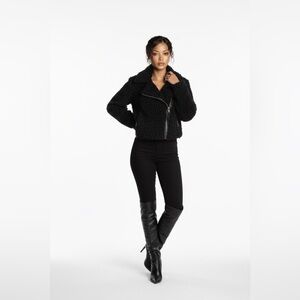 Marisa K Black Textured Faux Fur Moto Jacket Asymmetrical Zip Cropped